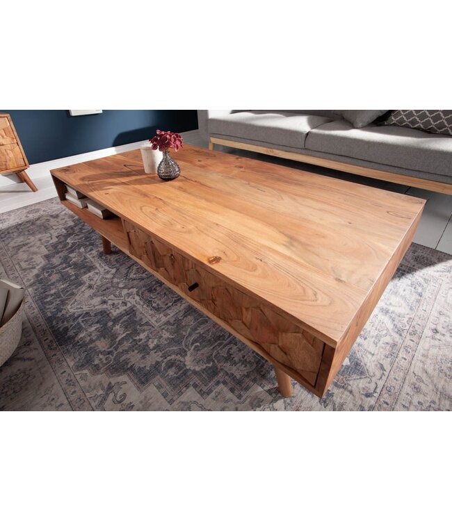 Invicta Interior Massief houten salontafel MYSTIC LIVING 100cm naturel acacia met opbergruimte lades opbergvak - 43714