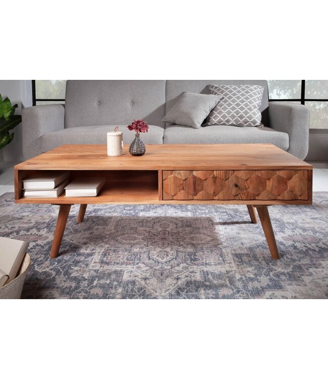 Invicta Interior Massief houten salontafel MYSTIC LIVING 100cm naturel acacia met opbergruimte lades opbergvak - 43714