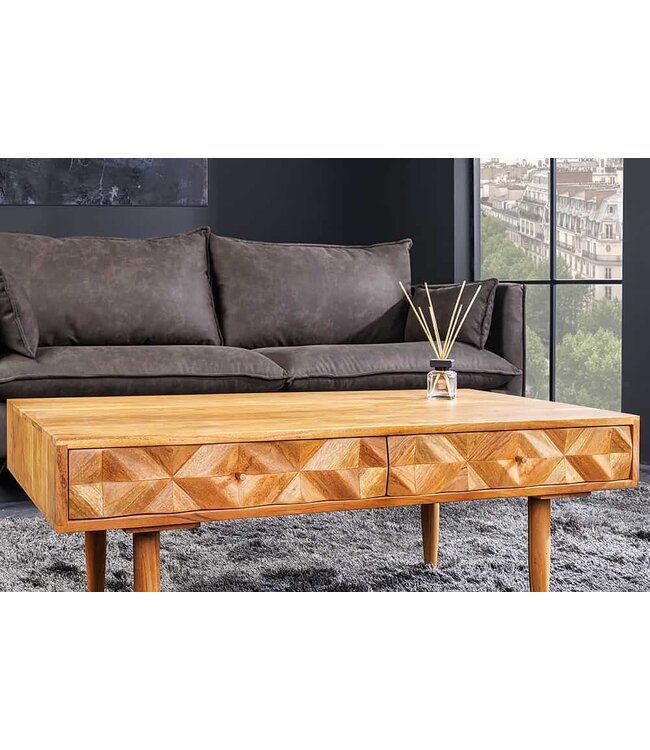 Invicta Interior Massief houten salontafel ALPINE 105 cm natuurlijke acaciahoningafwerking met opberglades - 43734