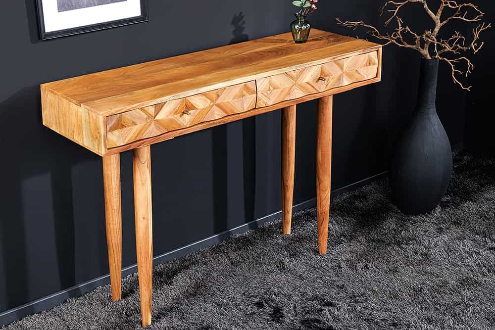 Massief houten consoletafel ALPINE 105 cm bureau met lades en natuurlijke acaciahoningafwerking - 43735