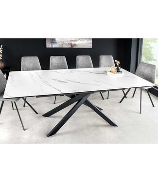 Invicta Interior Uitschuifbare eettafel ALPINE 160-200cm wit keramiek marmer zwart metalen frame - 43844