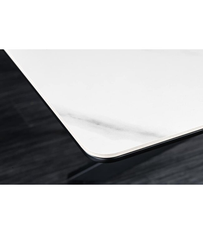 Invicta Interior Uitschuifbare eettafel ALPINE 160-200cm wit keramiek marmer zwart metalen frame - 43844