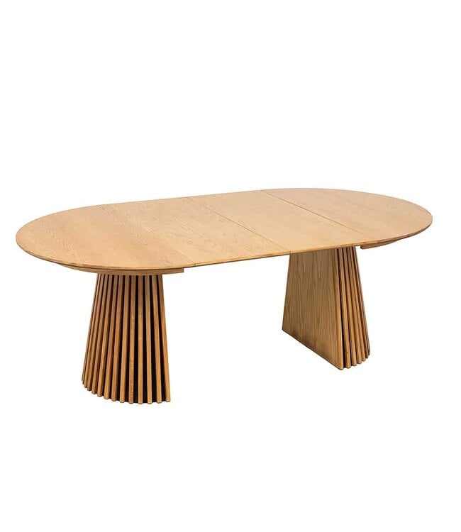 Invicta Interior Uitschuifbare eettafel VALHALLA WOOD 120-160-200cm natuurlijk eiken ronde ovale kolomvoet massief hout - 44092