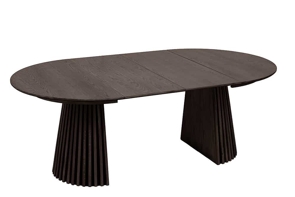 Uitschuifbare eettafel VALHALLA WOOD 120-160-200cm gerookt bruin eiken ronde kolomvoet massief hout - 44093