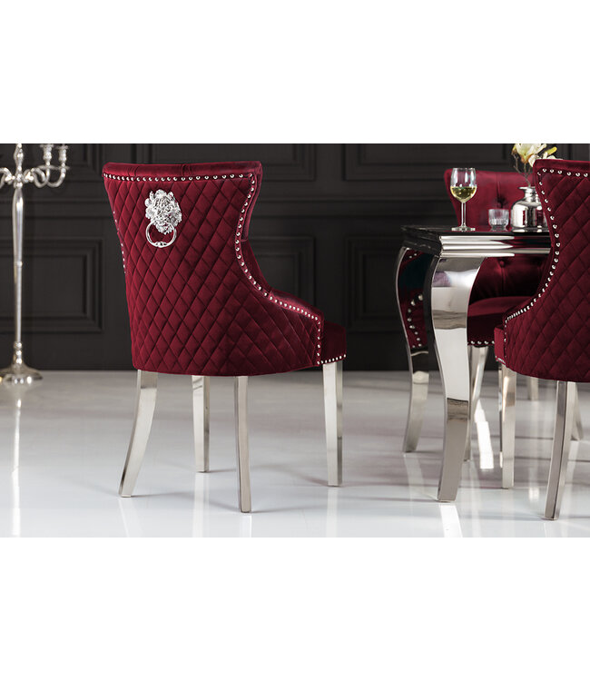Invicta Interior Barokstoel CASTLE DELUXE rood fluwelen leeuwenkop Chesterfield design eetkamerstoel klinknagels - 40472
