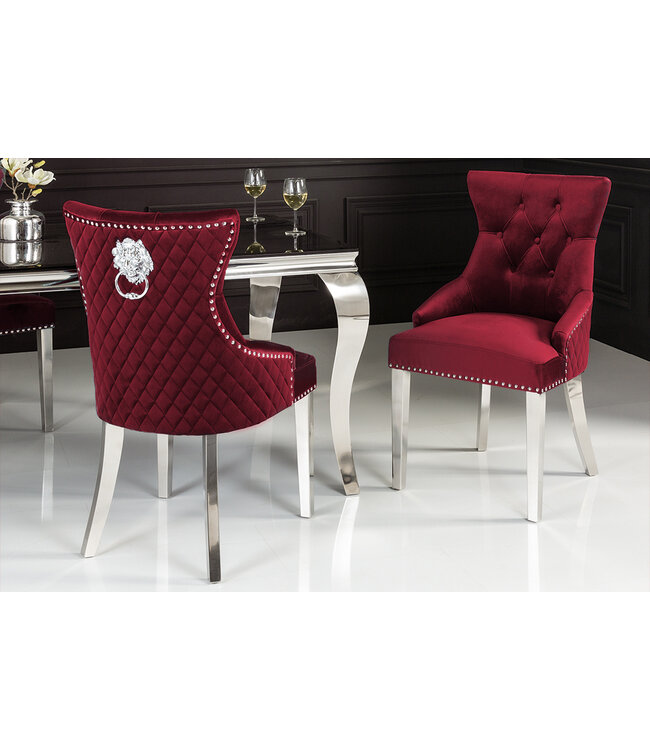 Invicta Interior Barokstoel CASTLE DELUXE rood fluwelen leeuwenkop Chesterfield design eetkamerstoel klinknagels - 40472
