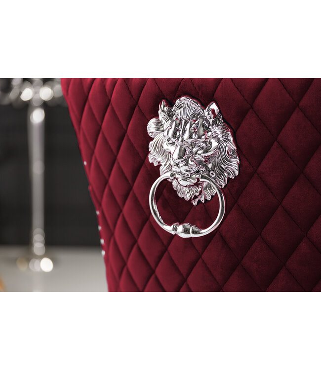 Invicta Interior Barokstoel CASTLE DELUXE rood fluwelen leeuwenkop Chesterfield design eetkamerstoel klinknagels - 40472