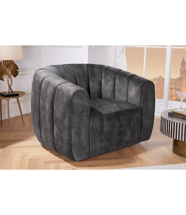 Invicta Interior Draaibare design fauteuil BABYLON donkergrijs fluwelen lounge cocktailstoel - 43528