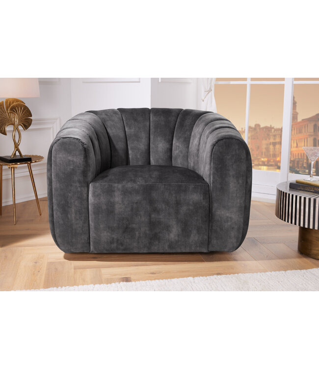 Invicta Interior Draaibare design fauteuil BABYLON donkergrijs fluwelen lounge cocktailstoel - 43528