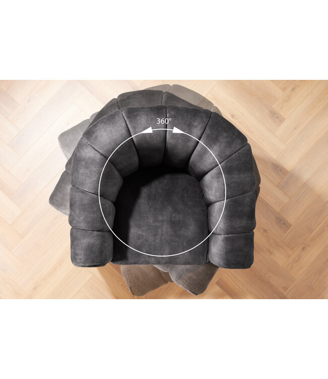 Invicta Interior Draaibare design fauteuil BABYLON donkergrijs fluwelen lounge cocktailstoel - 43528