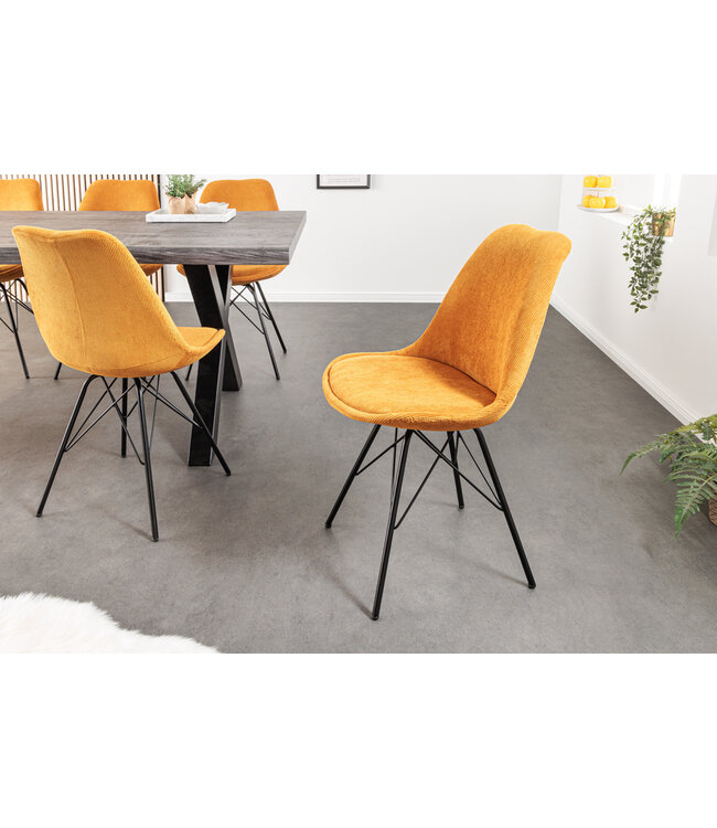 Invicta Interior Design stoel SCANDINAVIA MEESTERSTUK mosterdgeel koord zwart metalen poten - 43697