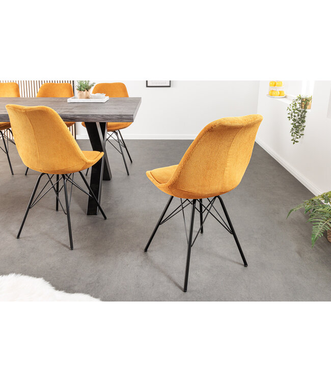 Invicta Interior Design stoel SCANDINAVIA MEESTERSTUK mosterdgeel koord zwart metalen poten - 43697