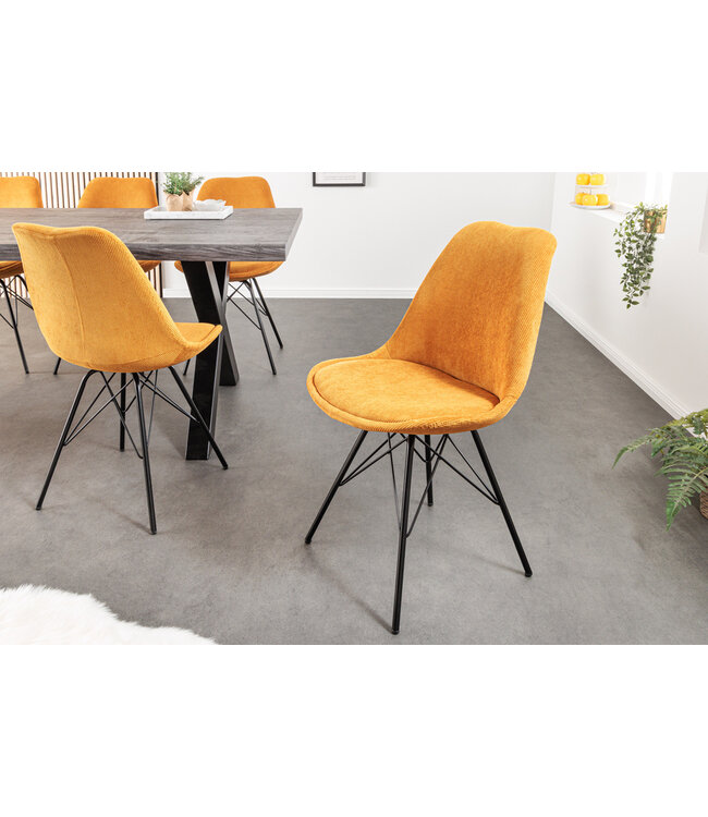 Invicta Interior Design stoel SCANDINAVIA MEESTERSTUK mosterdgeel koord zwart metalen poten - 43697