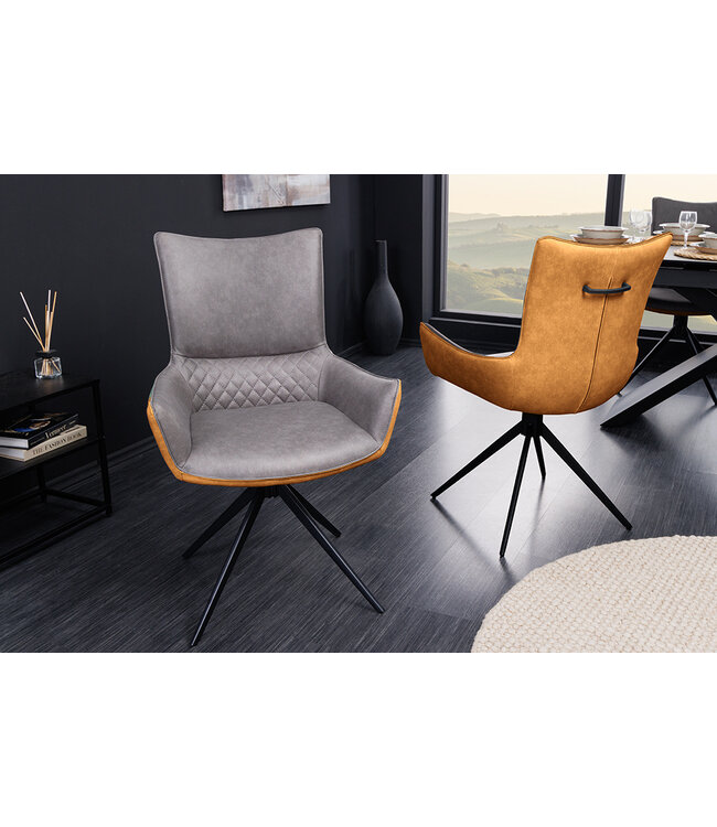 Invicta Interior Draaibare design stoel ALPINE grijsbruin zwart metalen poten armleuningen - 43718