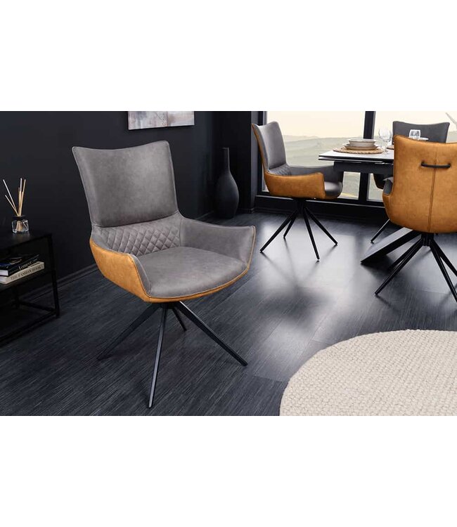 Invicta Interior Draaibare design stoel ALPINE grijsbruin zwart metalen poten armleuningen - 43718