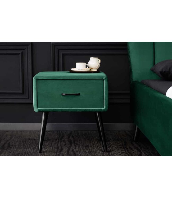 Invicta Interior Retro nachtkastje SIXTIES 50cm bosgroen zwart/bruin fluwelen lade - 41019