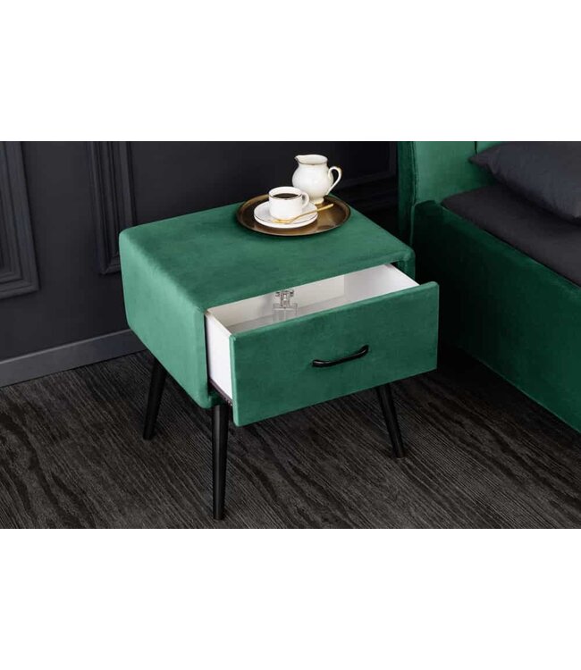 Invicta Interior Retro nachtkastje SIXTIES 50cm bosgroen zwart/bruin fluwelen lade - 41019