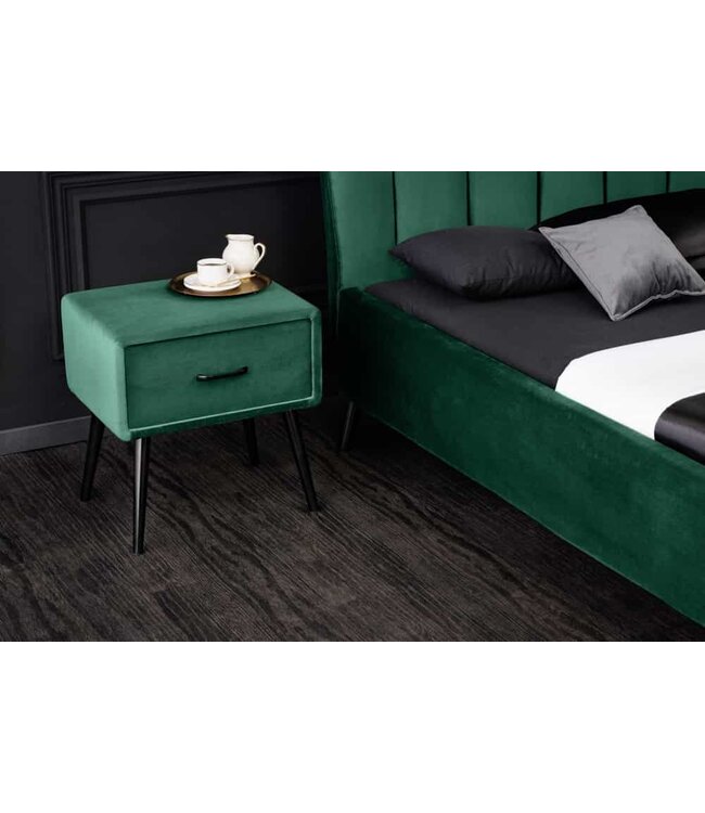 Invicta Interior Retro nachtkastje SIXTIES 50cm bosgroen zwart/bruin fluwelen lade - 41019