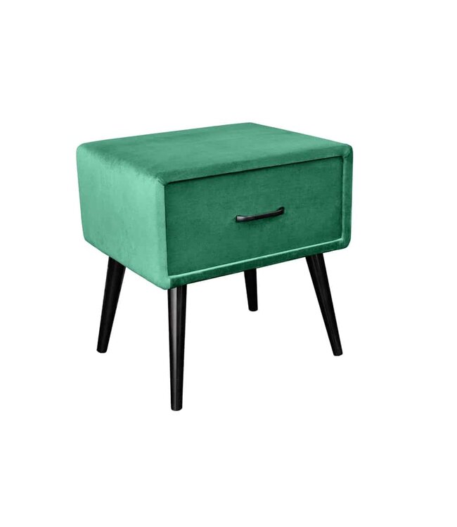 Invicta Interior Retro nachtkastje SIXTIES 50cm bosgroen zwart/bruin fluwelen lade - 41019