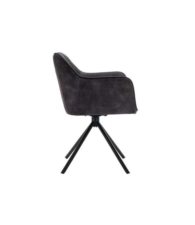 Invicta Interior Bureaustoel VERONA donkergrijs fluweel structuurstof met armleuning zwart metalen poten - 44155