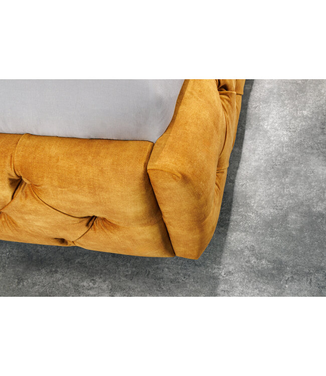 Invicta Interior Queensize tweepersoonsbed PARIS 160x200cm mosterdgeel fluweel Chesterfield design - 41642