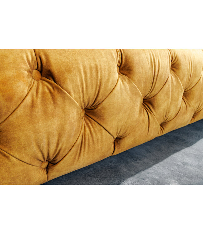 Invicta Interior Queensize tweepersoonsbed PARIS 160x200cm mosterdgeel fluweel Chesterfield design - 41642