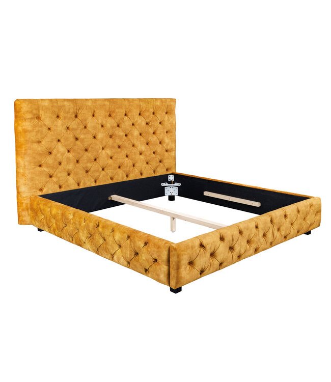 Invicta Interior Queensize tweepersoonsbed PARIS 160x200cm mosterdgeel fluweel Chesterfield design - 41642