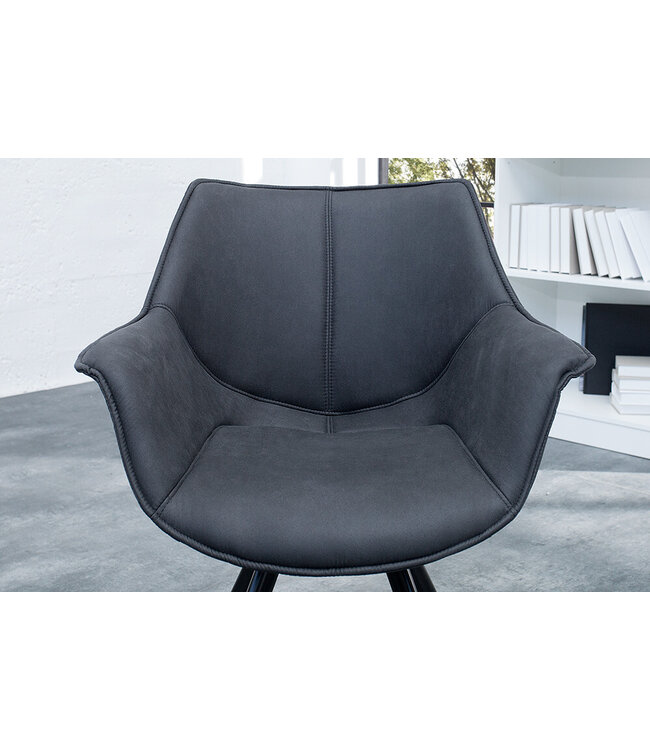 Invicta Interior Bureaustoel THE DUTCH RETRO antiek grijs microvezel met armleuningen Modern Design - 44068