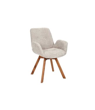 Invicta Interior Draaibare design stoel BALTIC beige Bouclé naturel eiken massief houten poten met armleuning - 44199