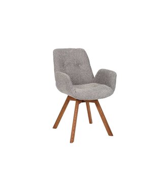 Invicta Interior Draaibare design stoel BALTIC grijs bouclé naturel eiken massief houten poten met armleuning - 44200