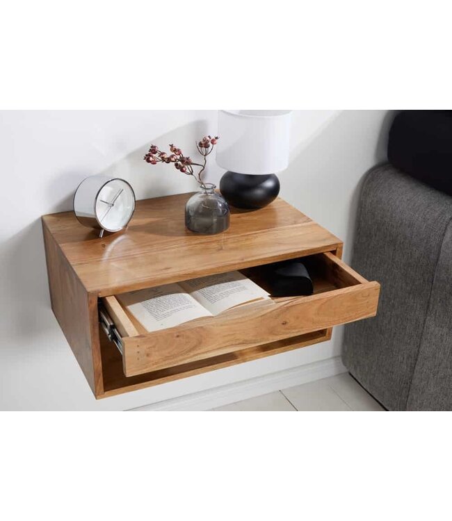 Invicta Interior Hangend nachtkastje AMAZONAS 50 cm lichtbruin acacia massief houten plank met lade - 43934