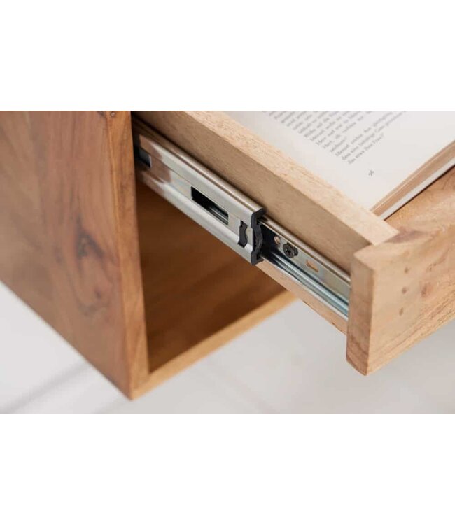 Invicta Interior Hangend nachtkastje AMAZONAS 50 cm lichtbruin acacia massief houten plank met lade - 43934