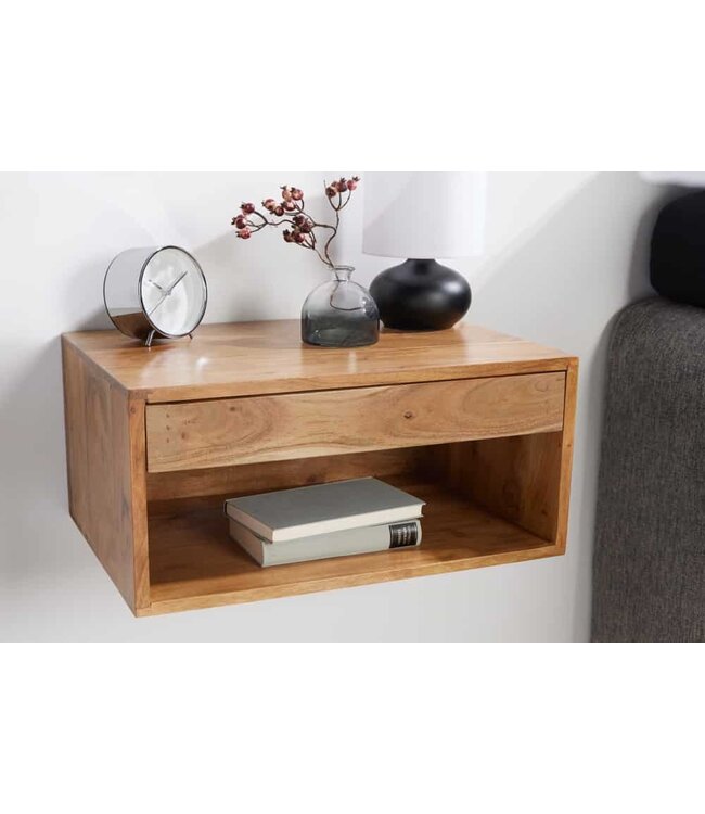 Invicta Interior Hangend nachtkastje AMAZONAS 50 cm lichtbruin acacia massief houten plank met lade - 43934