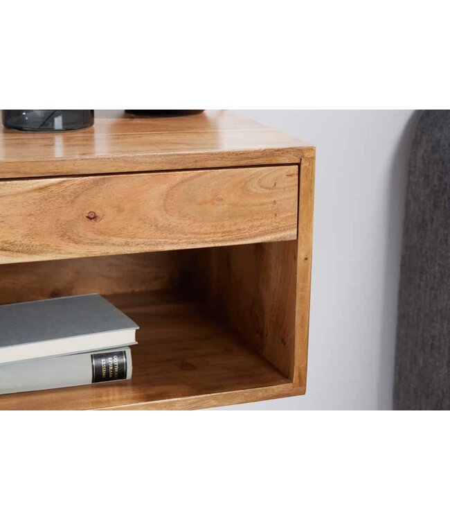 Invicta Interior Hangend nachtkastje AMAZONAS 50 cm lichtbruin acacia massief houten plank met lade - 43934