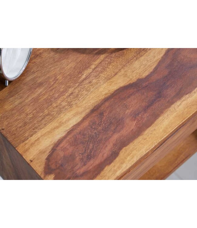 Invicta Interior Hangend nachtkastje PURE 50 cm bruin sheesham massief houten plank met lade - 43943