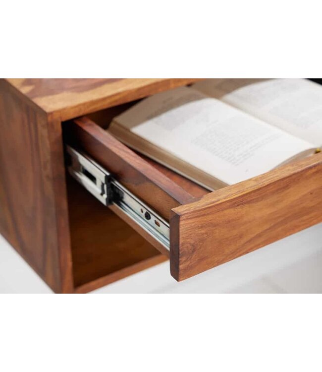 Invicta Interior Hangend nachtkastje PURE 50 cm bruin sheesham massief houten plank met lade - 43943