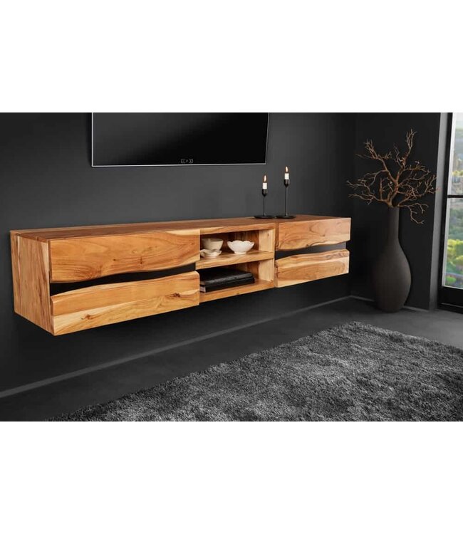 Invicta Interior Hangend tv-meubel AMAZONAS 160cm natuurlijk acacia massief hout boomrand metaal zwart - 43706
