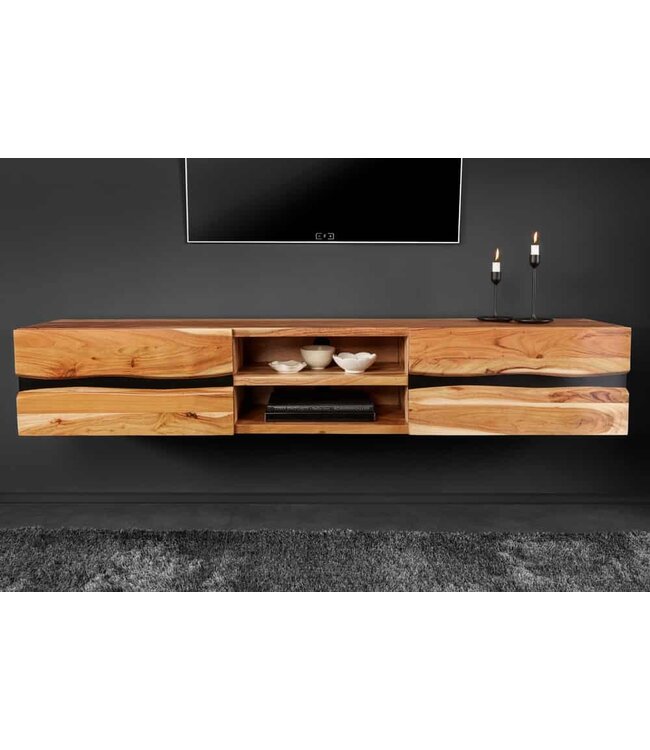 Invicta Interior Hangend tv-meubel AMAZONAS 160cm natuurlijk acacia massief hout boomrand metaal zwart - 43706