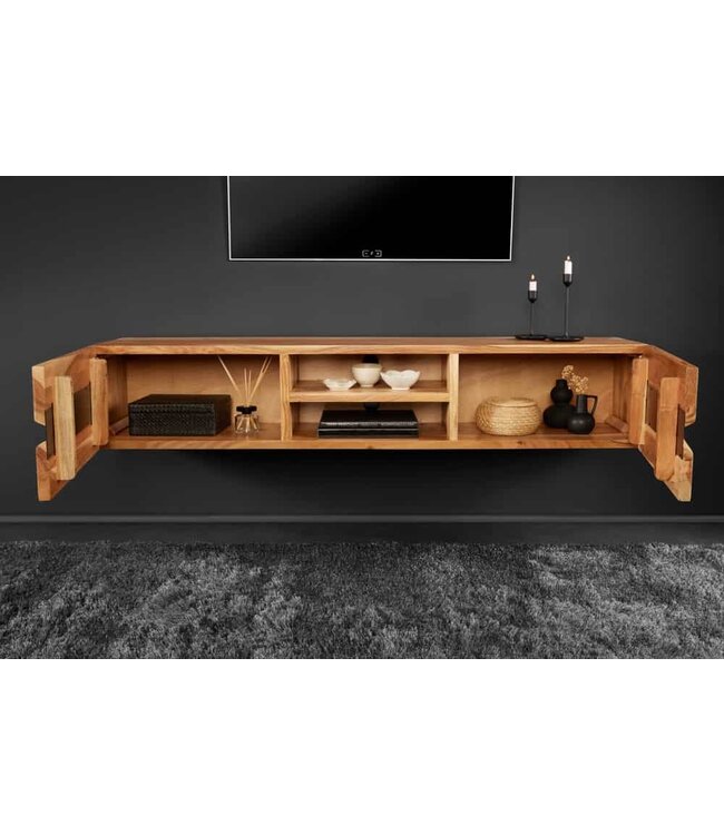 Invicta Interior Hangend tv-meubel AMAZONAS 160cm natuurlijk acacia massief hout boomrand metaal zwart - 43706
