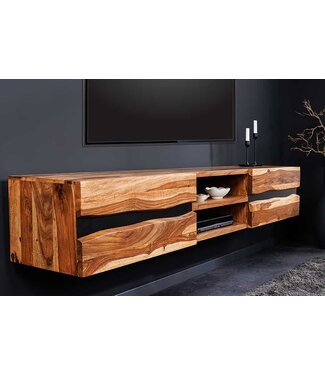 Invicta Interior Hangend tv-meubel AMAZONAS 160cm bruin Sheesham massief hout boomrand metaal zwart - 43707