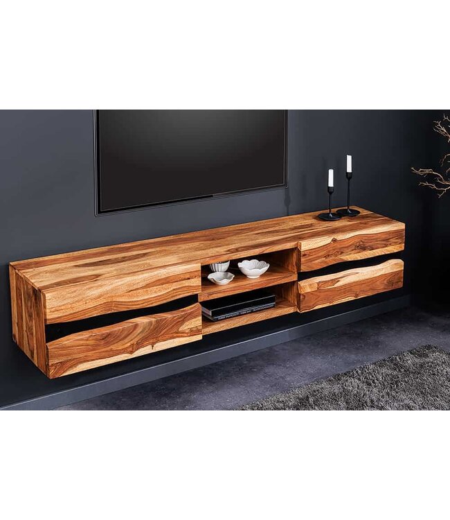 Invicta Interior Hangend tv-meubel AMAZONAS 160cm bruin Sheesham massief hout boomrand metaal zwart - 43707