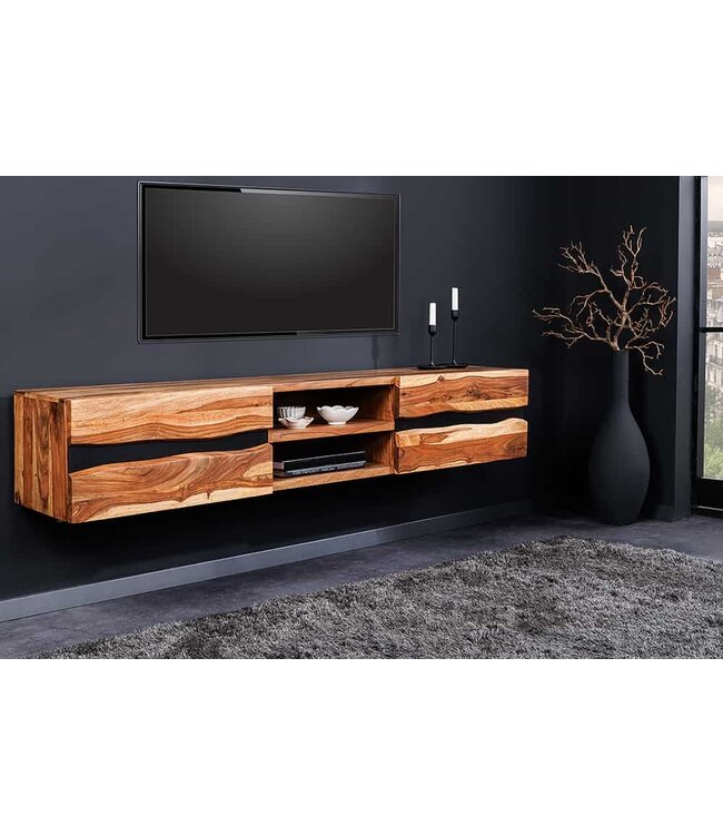 Invicta Interior Hangend tv-meubel AMAZONAS 160cm bruin Sheesham massief hout boomrand metaal zwart - 43707