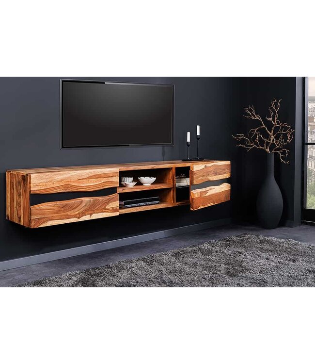 Invicta Interior Hangend tv-meubel AMAZONAS 160cm bruin Sheesham massief hout boomrand metaal zwart - 43707