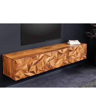 Invicta Interior Hangend tv-meubel ALPINE 160cm naturel sheesham massief hout steenafwerking metaal mat goud - 43708