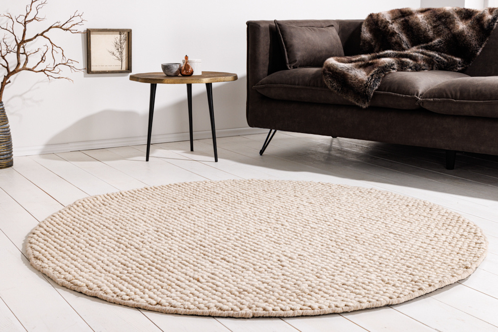 Designtapijt WOL 150cm beige rond wol handgemaakt - 43056