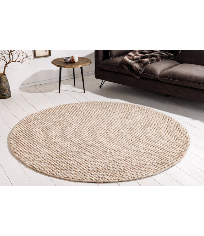 Invicta Interior Designtapijt WOL 150cm beige rond wol handgemaakt - 43056