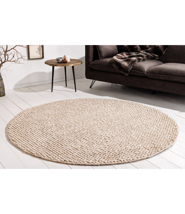 Invicta Interior Designtapijt WOL 150cm beige rond wol handgemaakt - 43056
