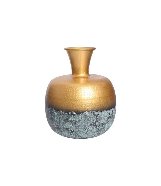 Invicta Interior Handgemaakte decoratieve vaas ABSTRACT ORIENT 40cm goud rond metaal patina - 43511