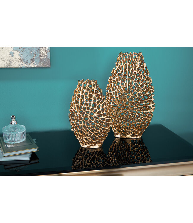 Invicta Interior Filigraan vazen set van 2 ABSTRACT BLAD 40cm goud handgemaakt - 43188