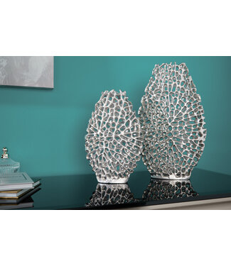 Invicta Interior Filigraan vazen set van 2 ABSTRACT LEAF 40cm zilveren metalen handgemaakte bloemenvaas - 43189